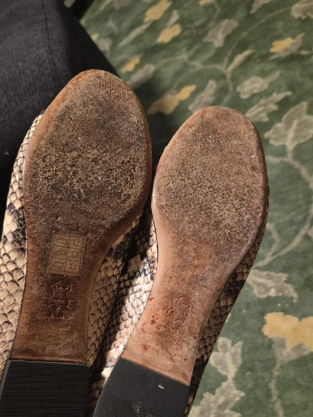 Tory Burch Snake-Print Ballet Flats with Black Patent Toe and Gold Logo